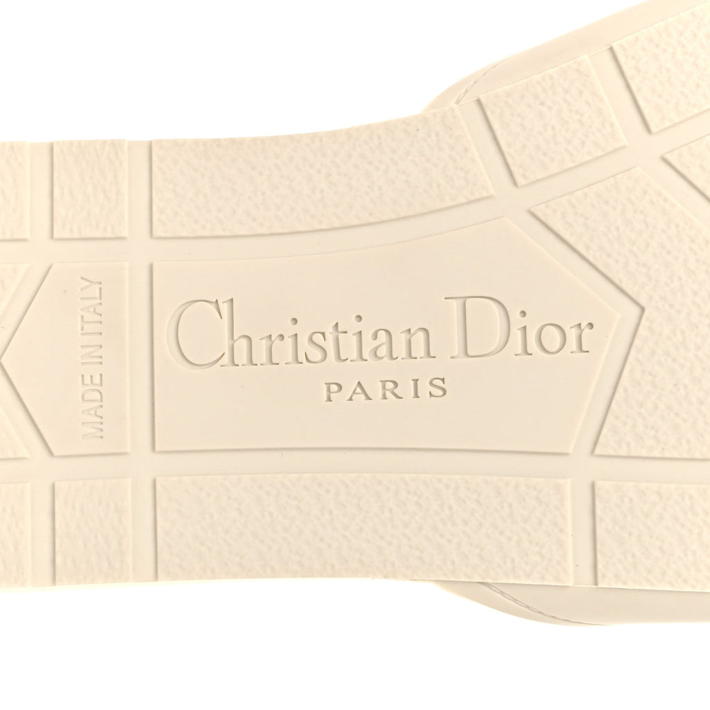Lambskin Rubber Dioriviera Dioract Flat Slide Sandals 35 White