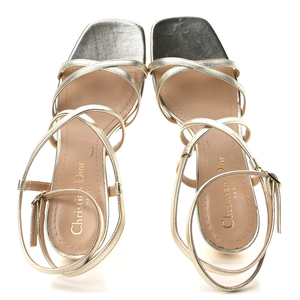 Laminated Lambskin Rhodes 80mm Sandals 35 Pale Gold