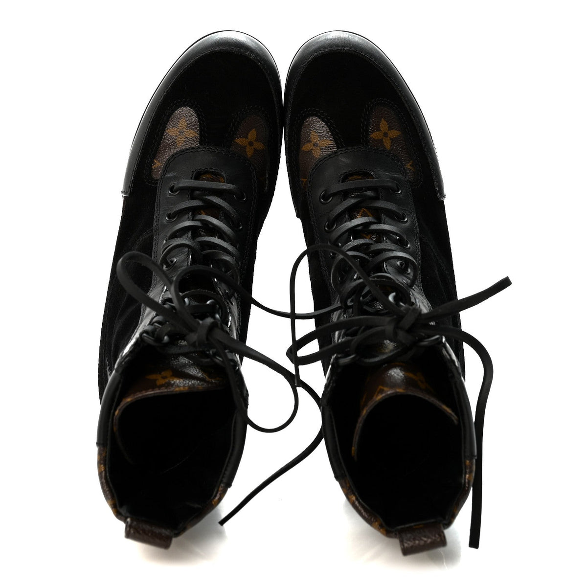 Suede Calfskin Monogram Laureate Platform Desert Boots 36.5 Black