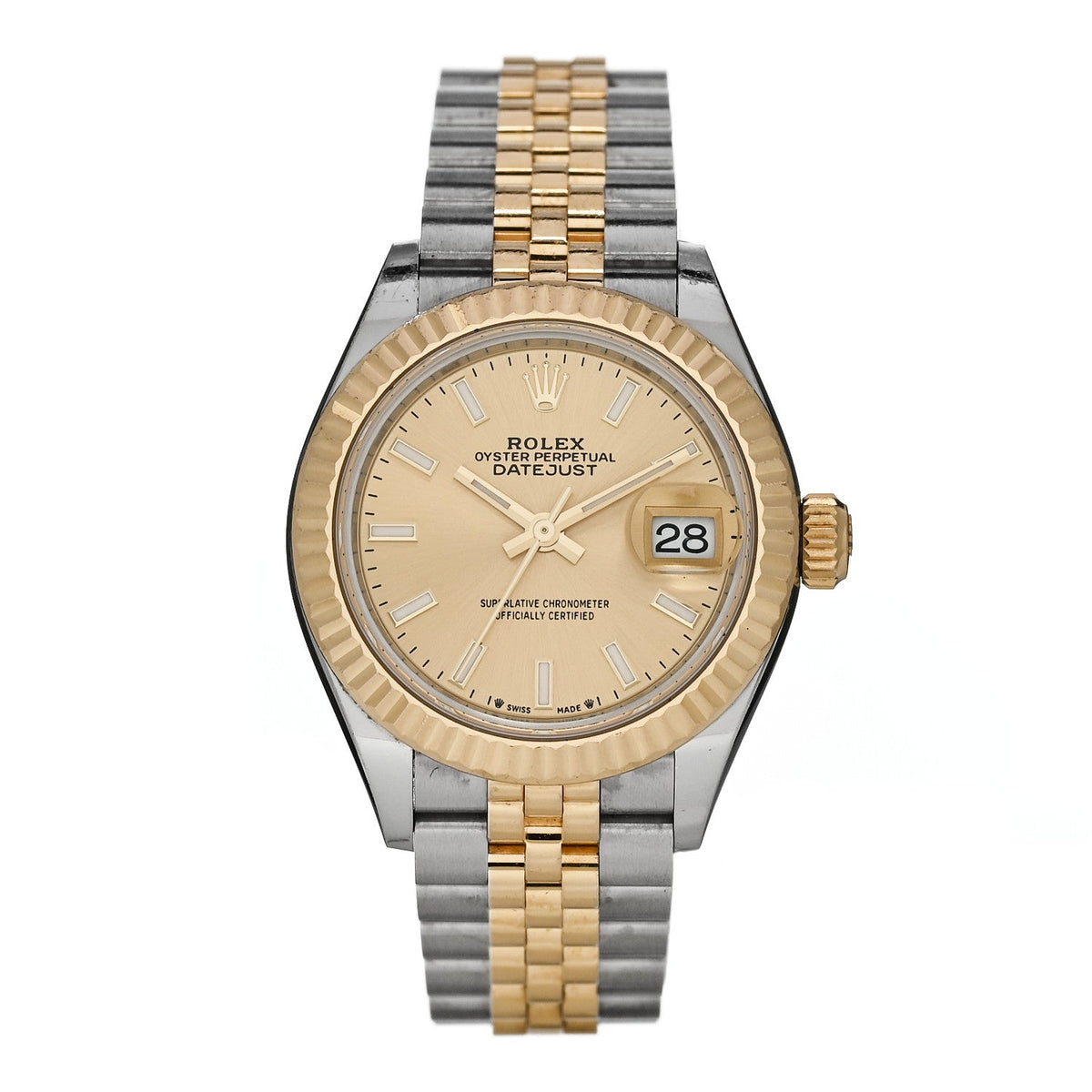Stainless Steel 18K Yellow Gold 28mm Oyster Perpetual Datejust Watch Champagne 279173