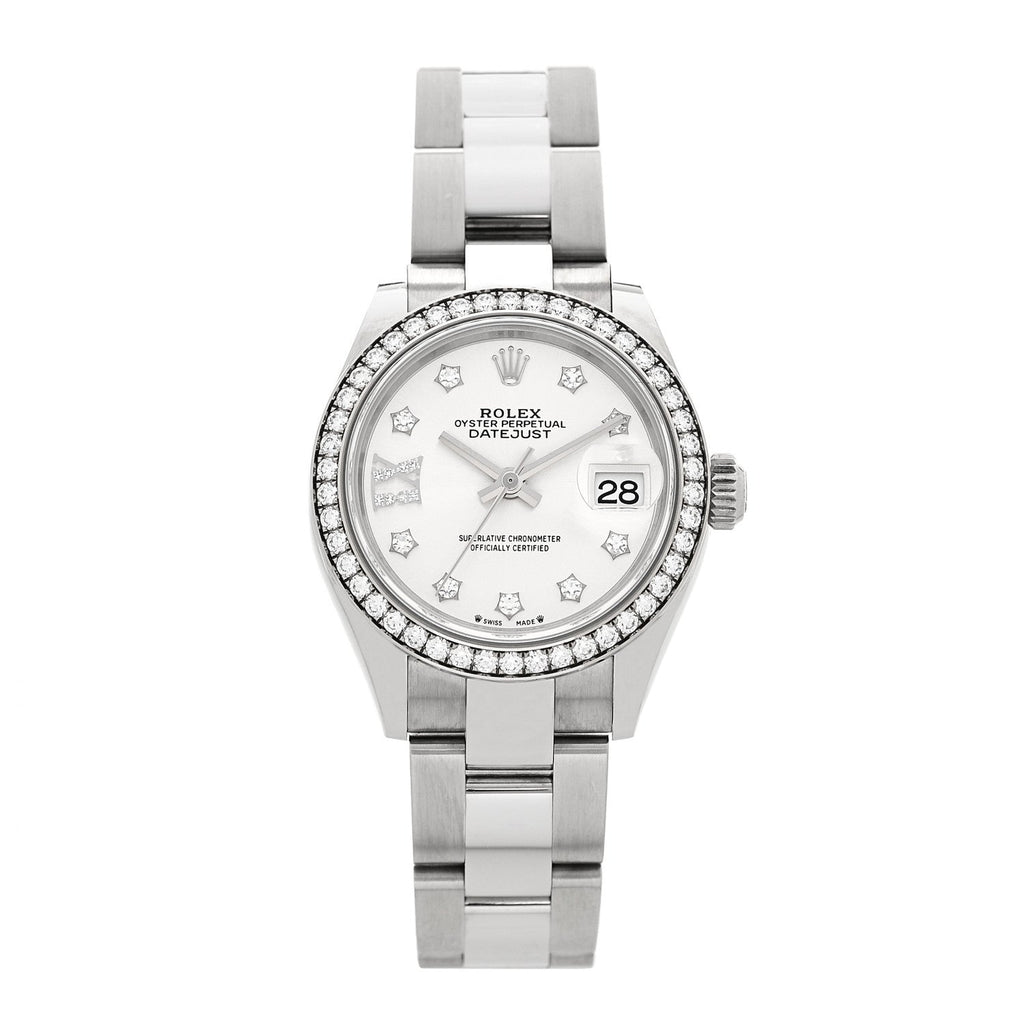 Stainless Steel 18K White Gold Diamond 28mm Oyster Perpetual Datejust Watch Silver 279384RBR