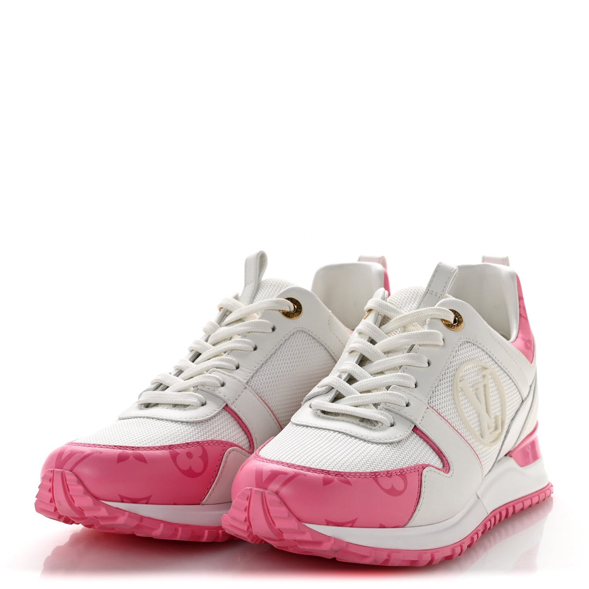 Calfskin Monogram Run Away Sneakers 38 White Pink