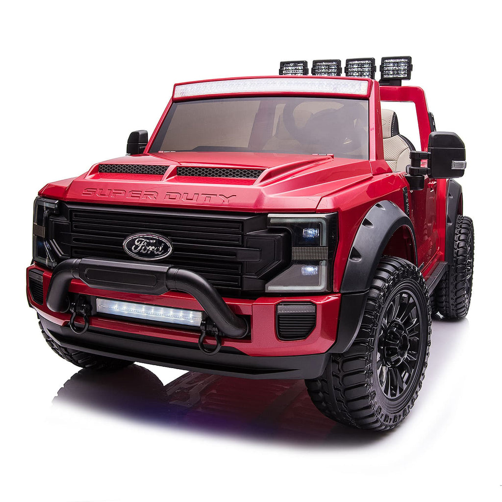 Ford F450 Custom Edition 24V Kids Ride-On Car Truck with R/C Parental Remote | Cherry Red