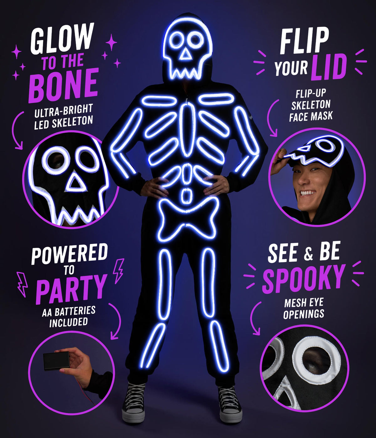 Men's Neon LED Light Up Skeleton Costume