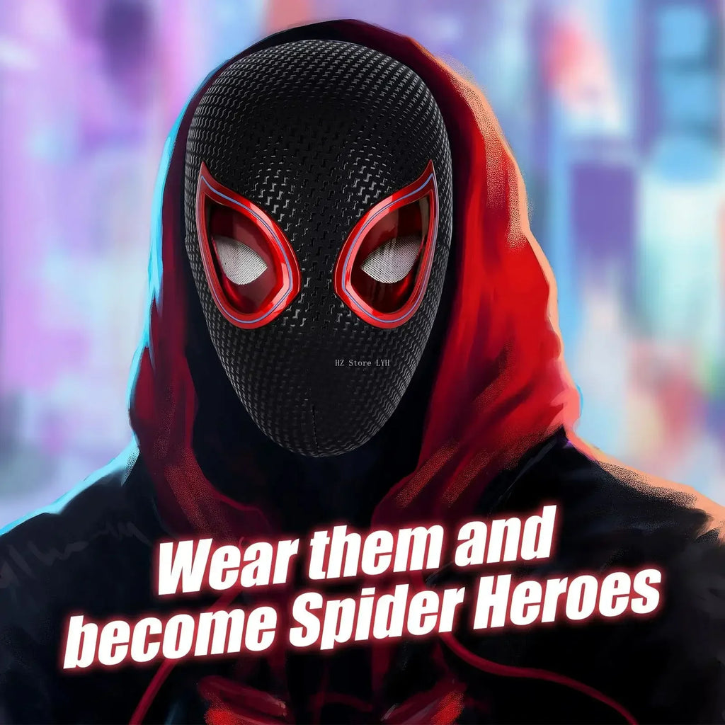 1:1 Miles Morales Mask with Movable Eyes Mascara Electric Gwen Spider-Man Helmet Ring Control Halloween Cosplay Mask Toy Gift