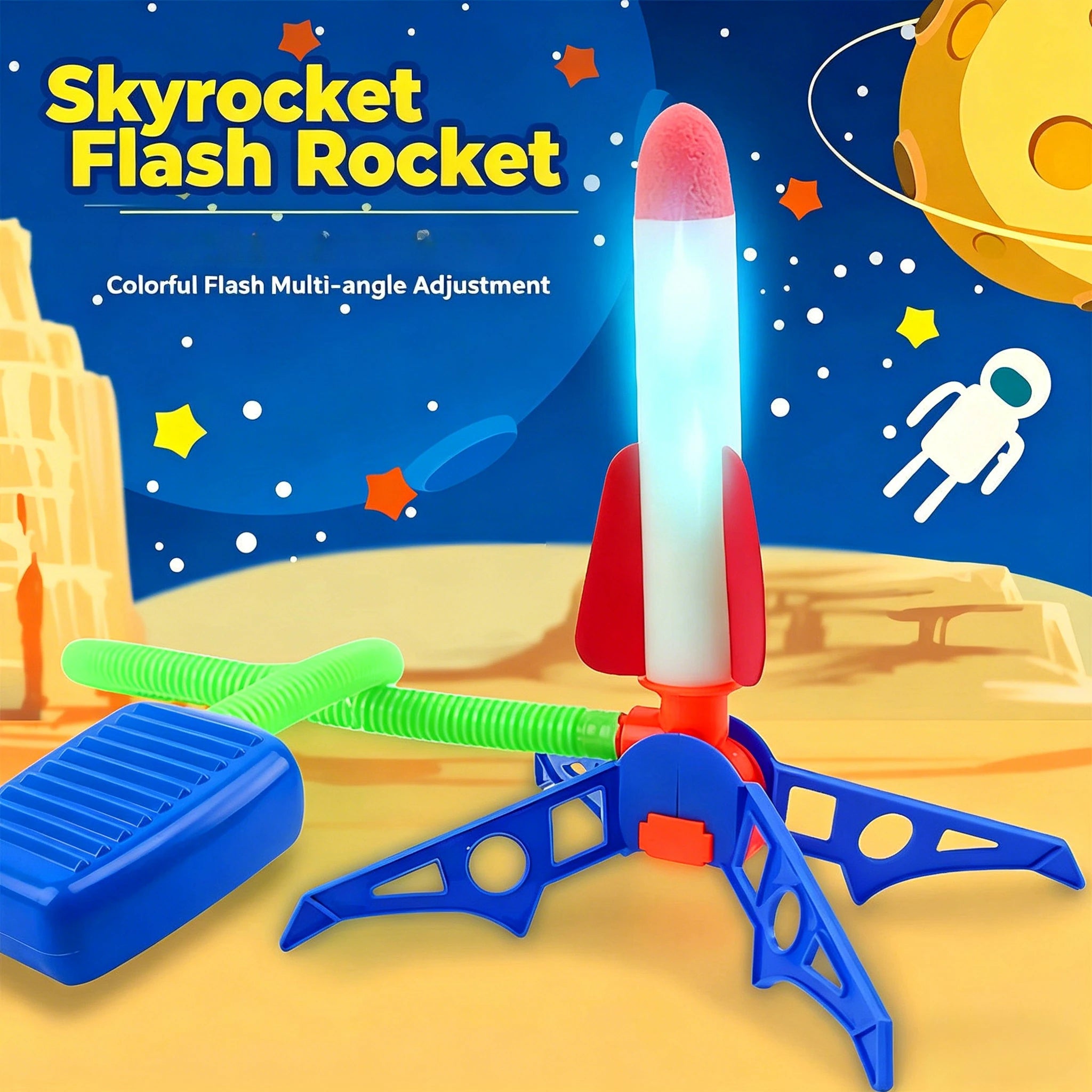 Kids LED Light Up Air Stomp Rocket Toy Outdoor Launcher Step Launch Sky Rocket with Foam Tip for Children Interactive Game Gift