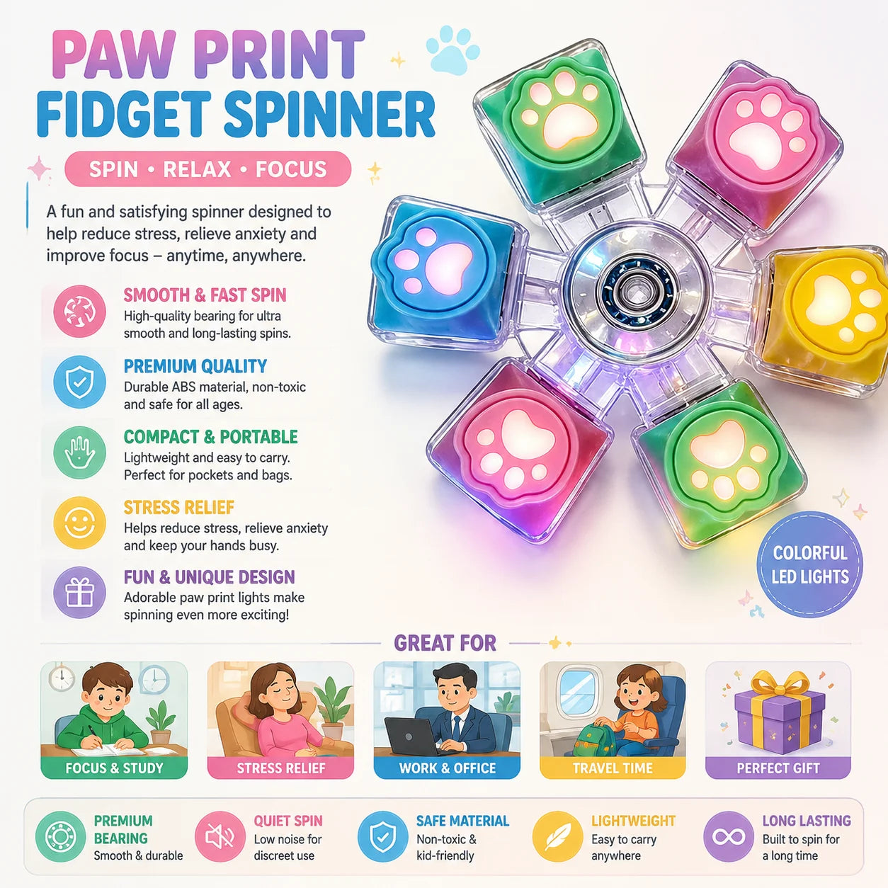 Cat Paw Keyboard Key Clicker Toy Kawaii Cat Claw Button Decompression toy Key Ring Pendant Rotating light emission - AliExpress