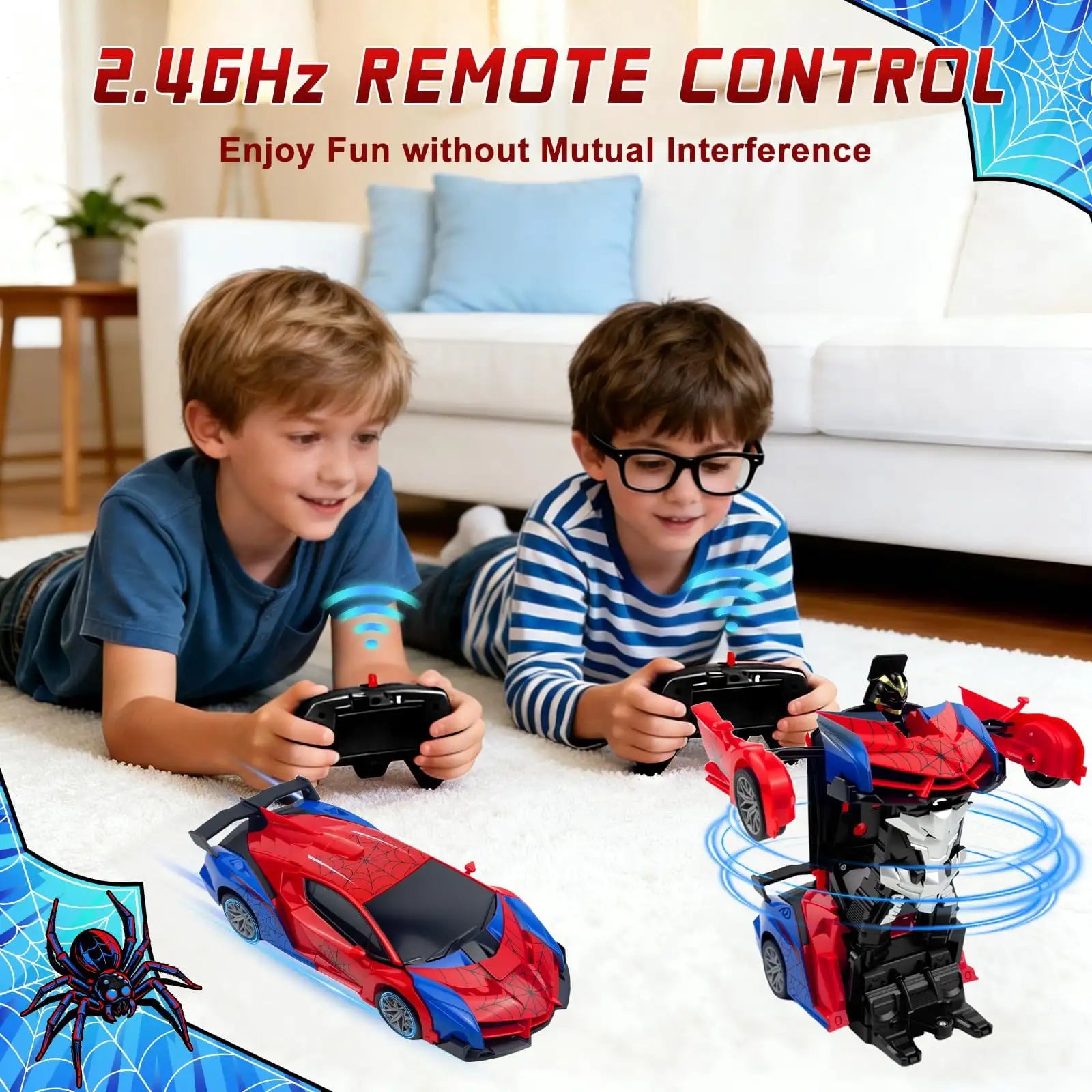 1:18 RC Transforming Spider Car Robot Toy, 2.4GHz Remote Control Stunt Vehicle with 360° Rotation for Boys Kids Ages 3-12 Gifts