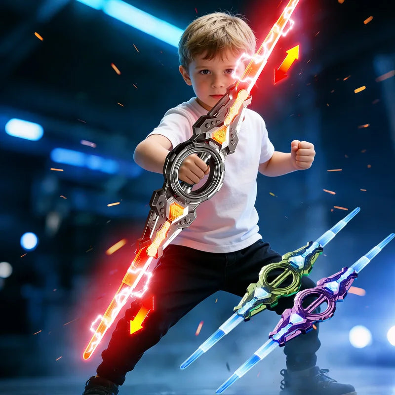 Rotate Sword Double Ended Retractable Multi-Color Flash LED Light Toy Glow in The Dark Outdoor Toy Cosplay Sword Toys Kids Adult