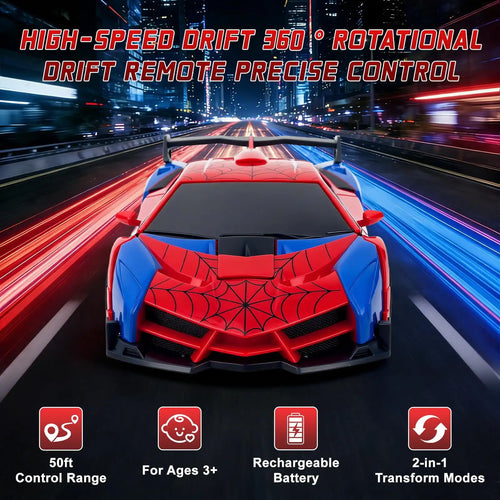 1:18 RC Transforming Spider Car Robot Toy, 2.4GHz Remote Control Stunt Vehicle with 360° Rotation for Boys Kids Ages 3-12 Gifts