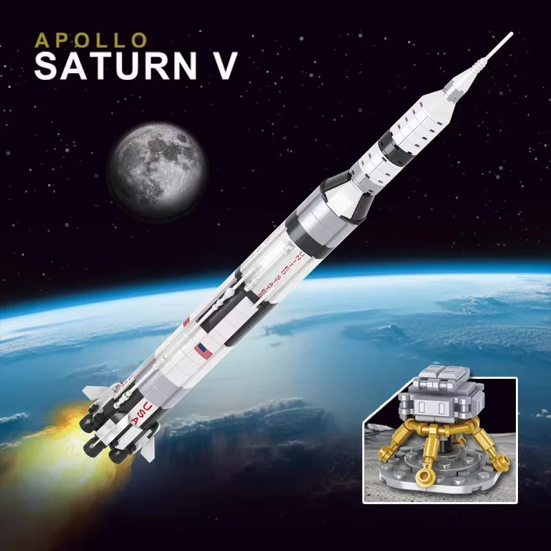 2025 New 602PCS 59cm NASA The Apollo Saturn V Space Exploration Rocket Bricks Kit Model,STEM Science Education Kid Diy Toy Gifts