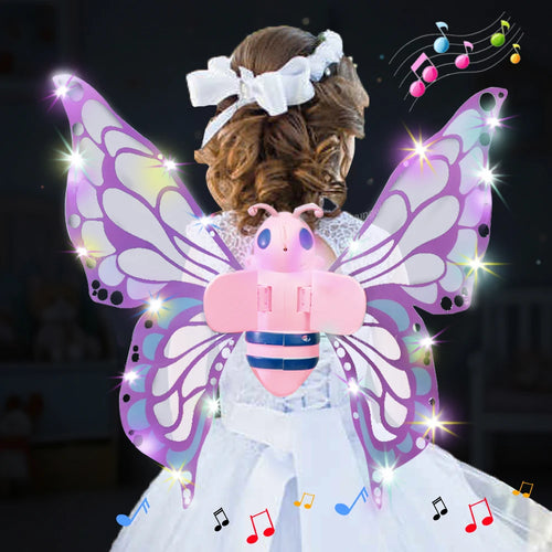 Electric Butterfly Wings with LED Light Music Flashing Flapping Fairy Toy for Kids Gift Cosplay Dress Up Angel Girls Toy