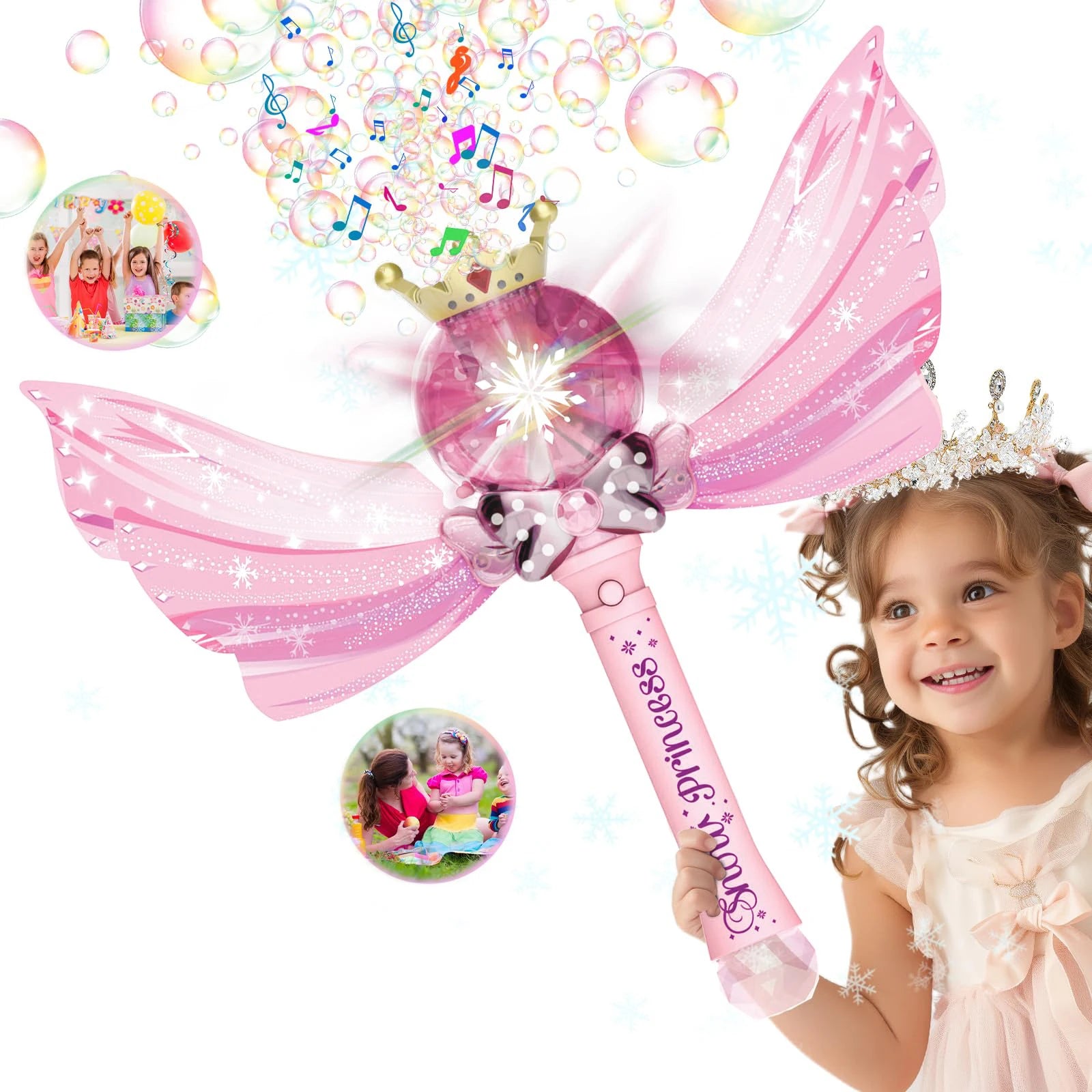 Magic Bubble Wand Princess LED Pink/blue, Music Wings Toy, Outdoor Party Fun, Kids Birthday Play