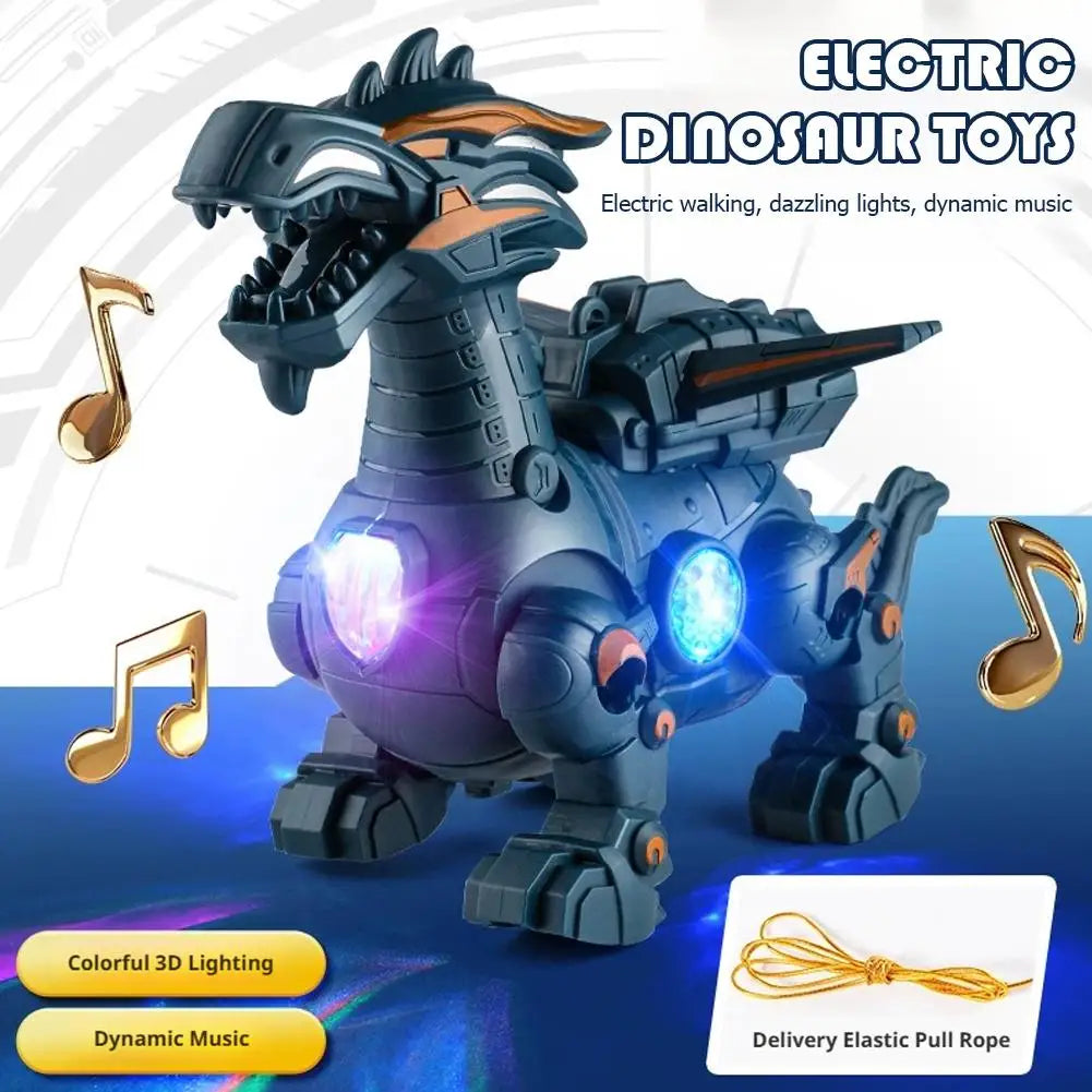 Electric Mechanical Dinosaur Toy | Walking Action with 3D Lights Music | Includes Leash Rope | Interactive Sound Light Kids Toy