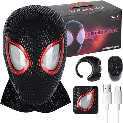 1:1 Miles Morales Mask with Movable Eyes Mascara Electric Gwen Spider-Man Helmet Ring Control Halloween Cosplay Mask Toy Gift
