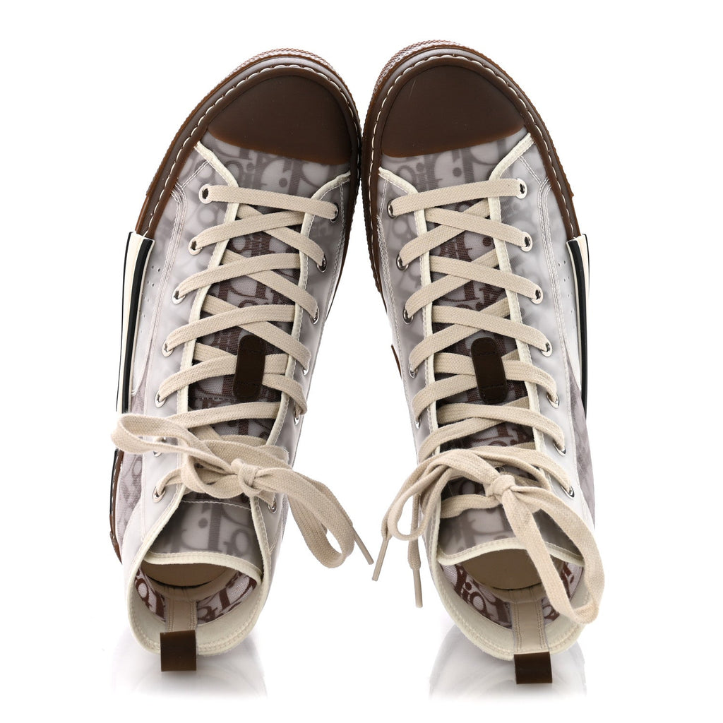 Technical Canvas Oblique Mens B23 High Top Sneakers 42 Brown Beige