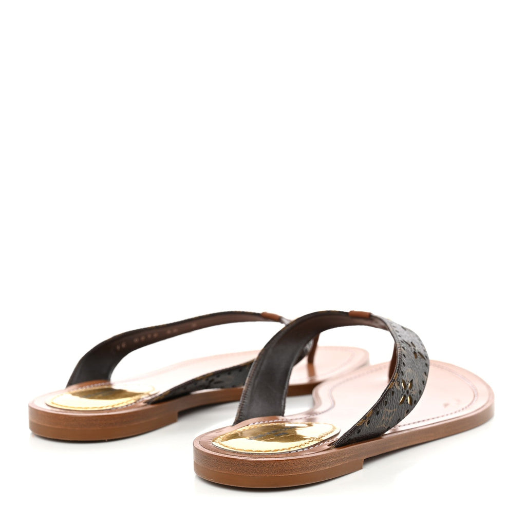 Monogram Sunny Flat Thong Sandals 38 Brown