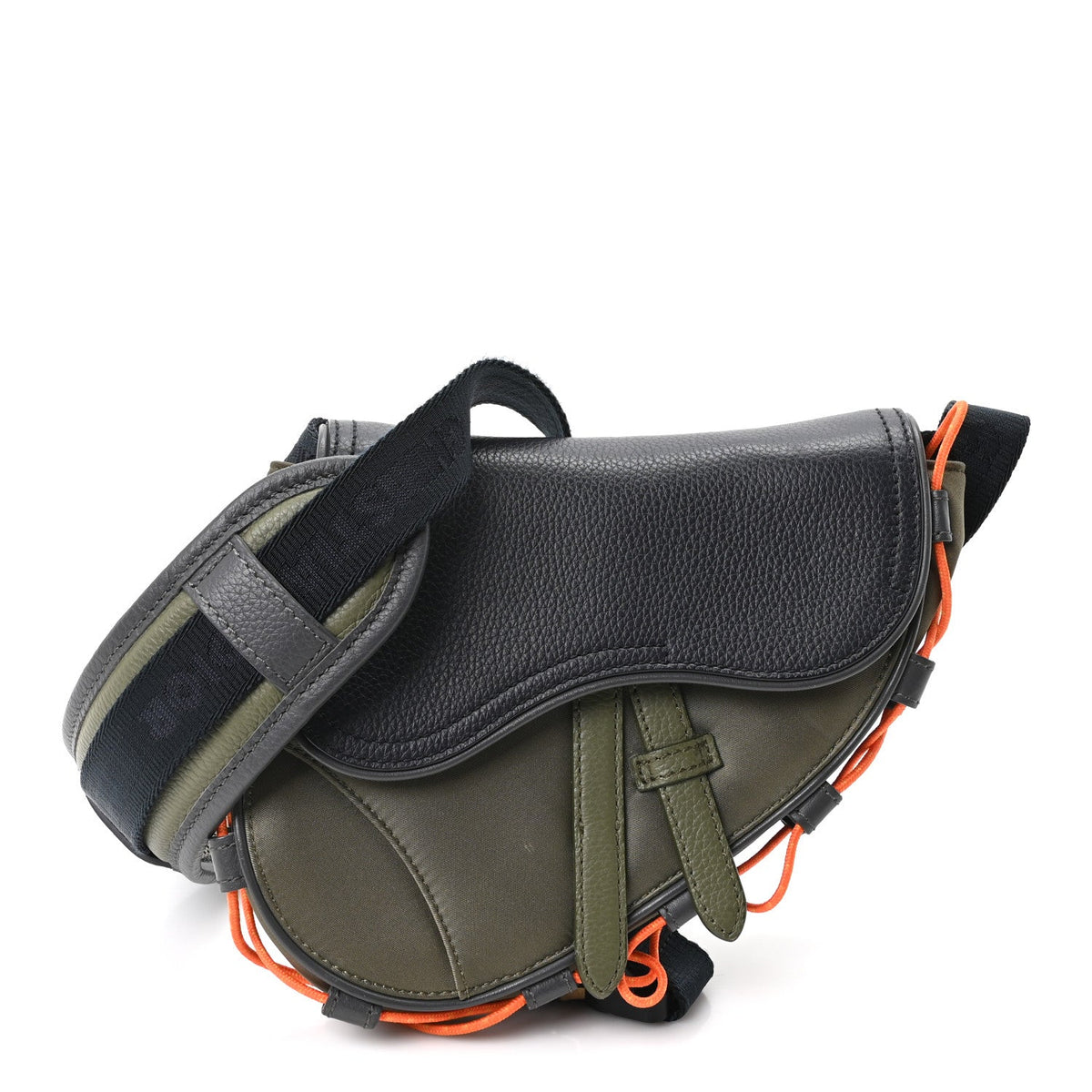 X SACAI Grained Calfskin Technical Fabric Mens Saddle Bag Olive Navy Blue