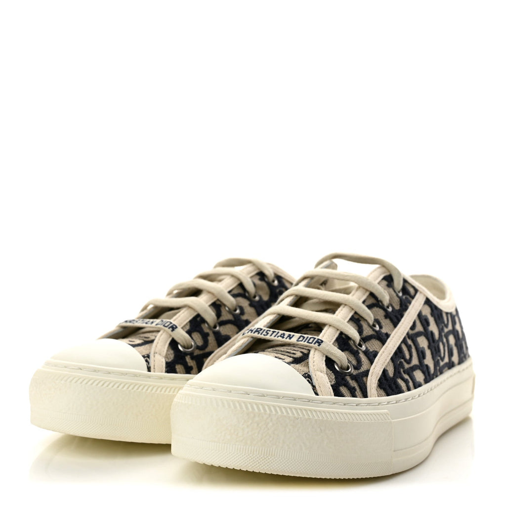 Canvas Oblique Walk 'N' Dior Low Top Sneakers 37.5 Deep Blue