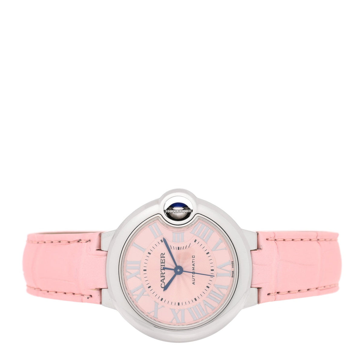 Stainless Steel Alligator 33mm Ballon Bleu De Cartier Automatic Watch Pink