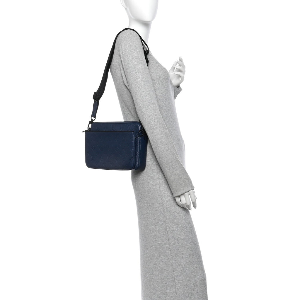 Calfskin Monogram Shadow Trio Messenger Navy