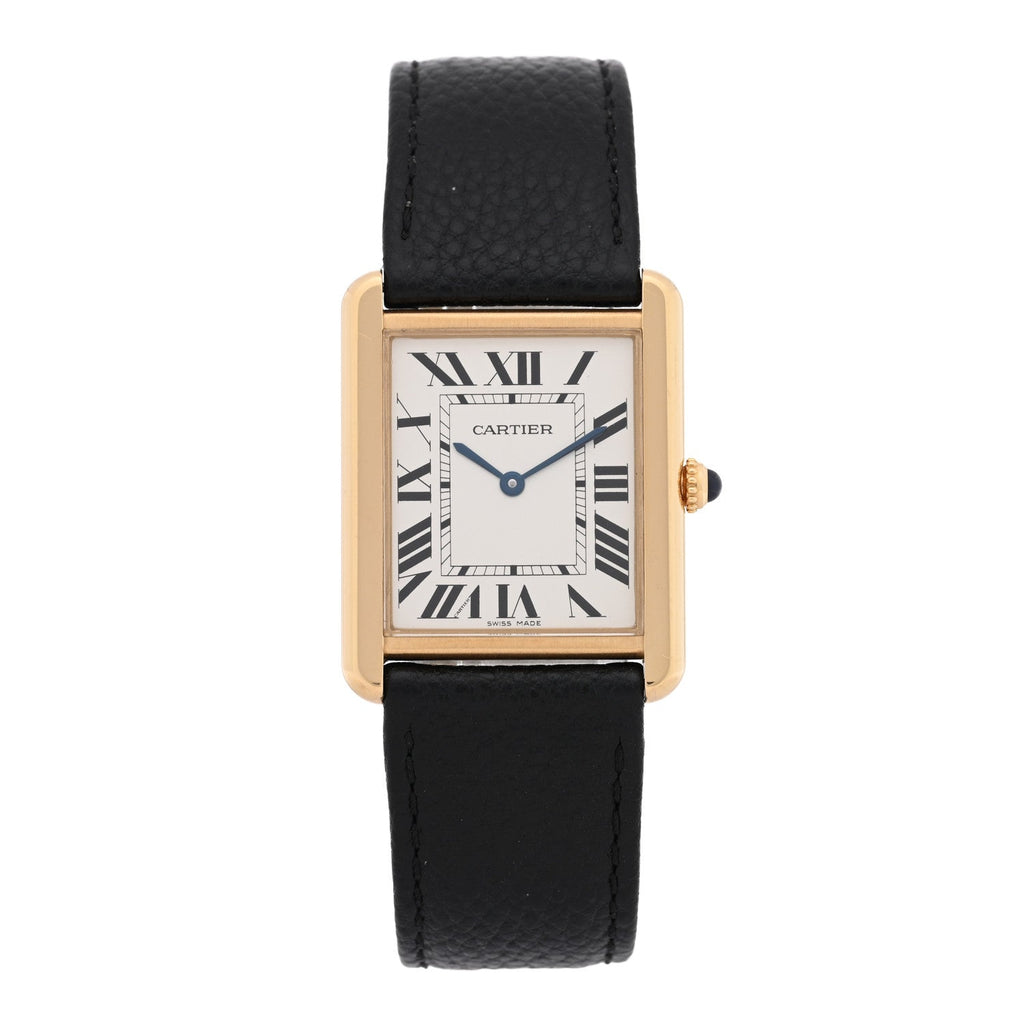 Stainless Steel 18K Yellow Gold Calfskin 27mm Tank Solo Quartz Watch