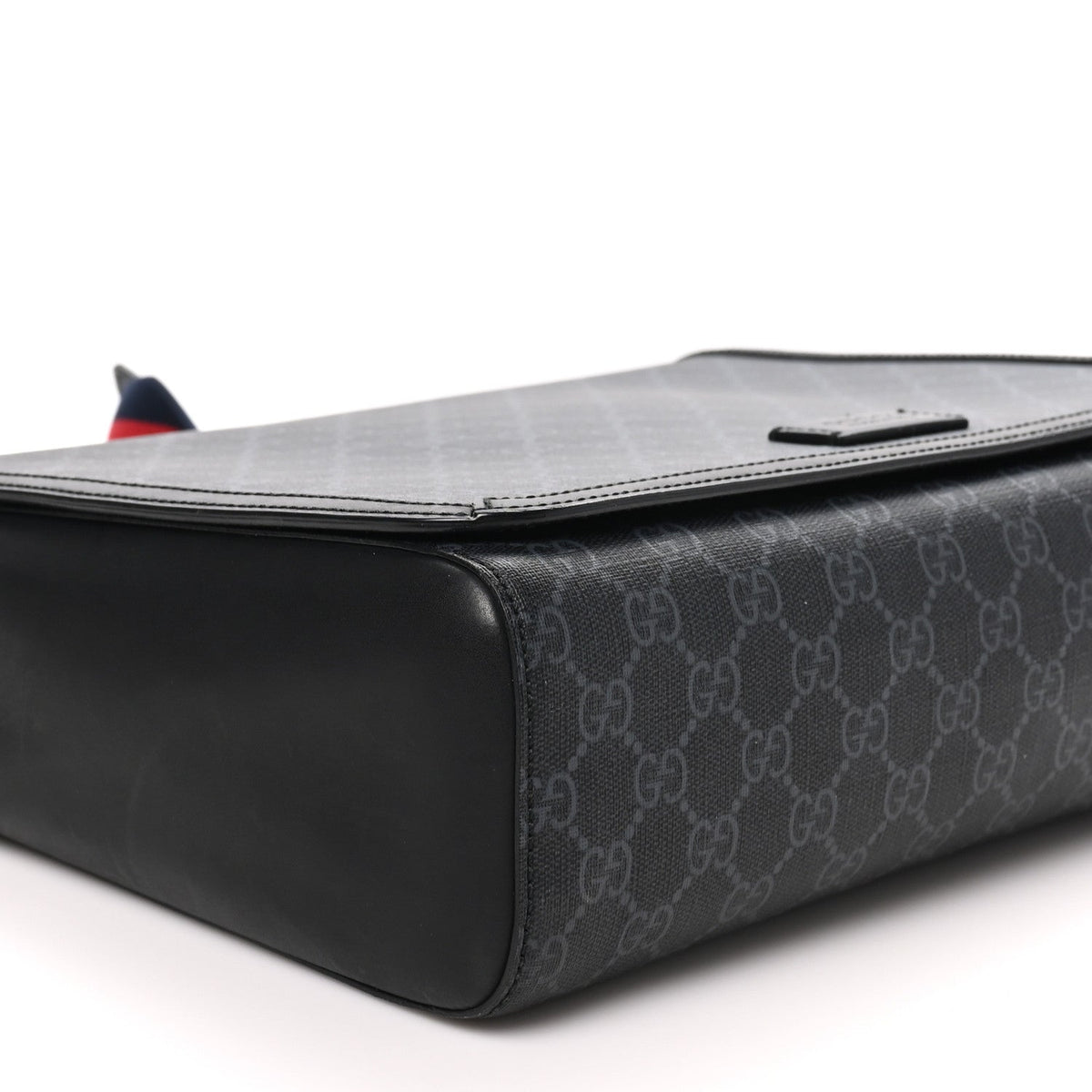 GG Supreme Monogram Web Flap Messenger Bag Black Grey