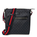 GG Supreme Monogram Appia Calfskin Web Flat Messenger Bag Black Grey