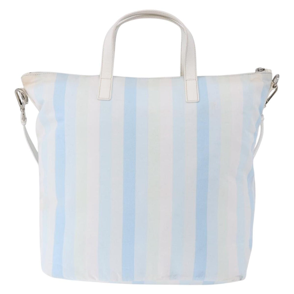 PRADA Tote Bag Canvas 2way Light Blue Silver B2052G Auth am12349A