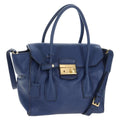 PRADA Ready lock Hand Bag Taurillon Clemence Leather 2way Blue Auth am12570V