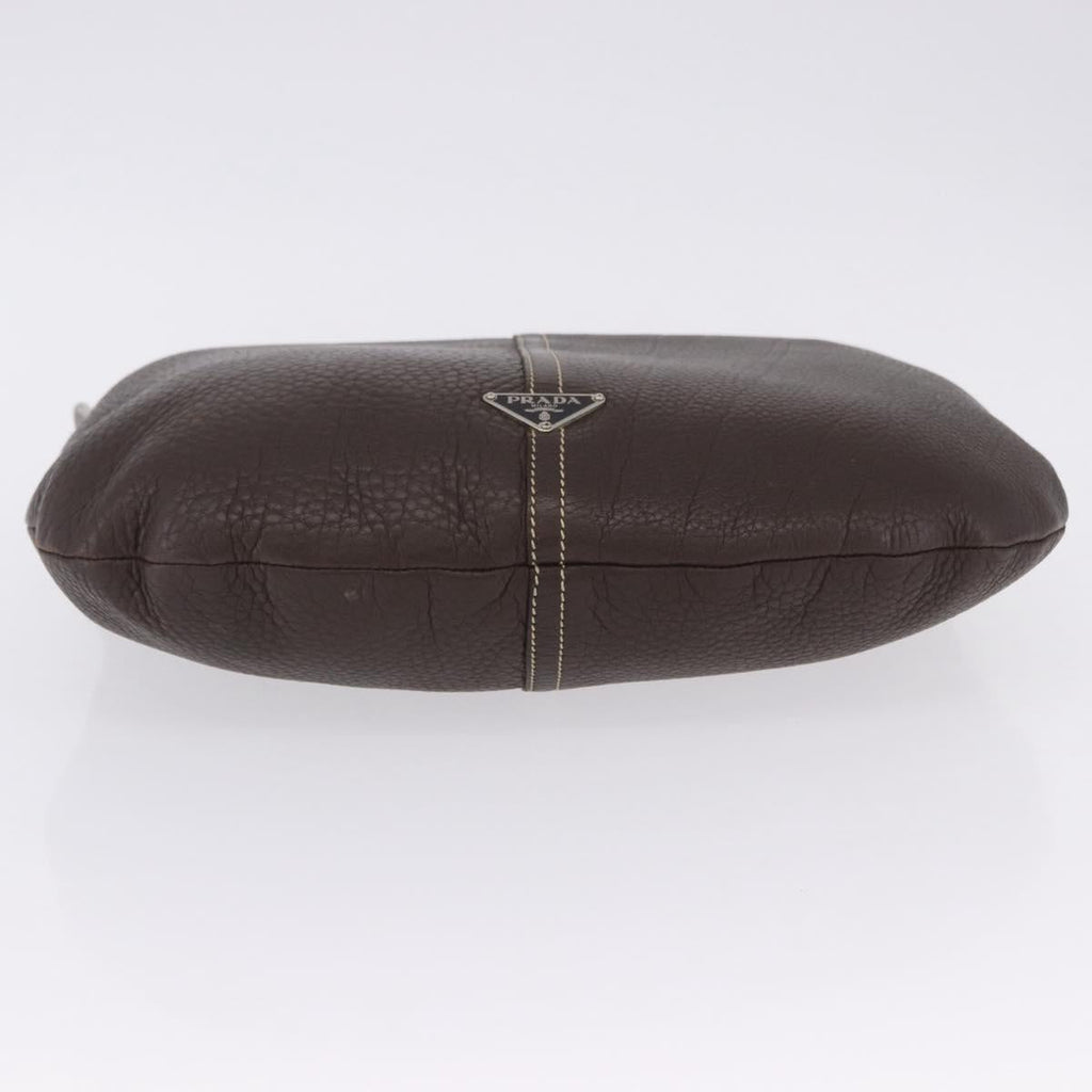 PRADA Shoulder Bag Leather Brown Silver Auth am12574V