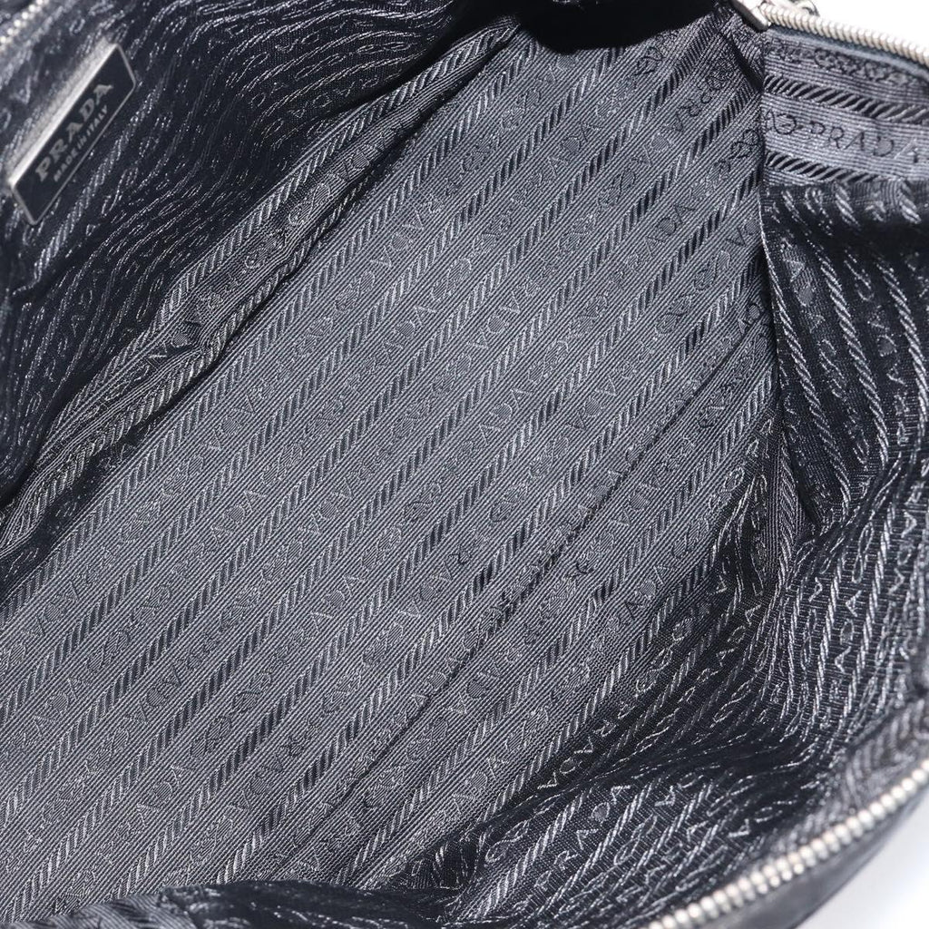 PRADA Hand Bag Nylon Leather Black Silver Auth am12578V