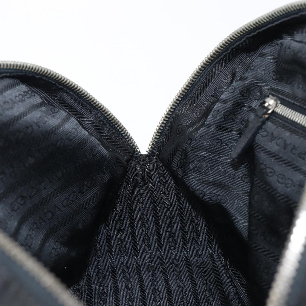 PRADA Hand Bag Nylon Leather Black Silver Auth am12578V