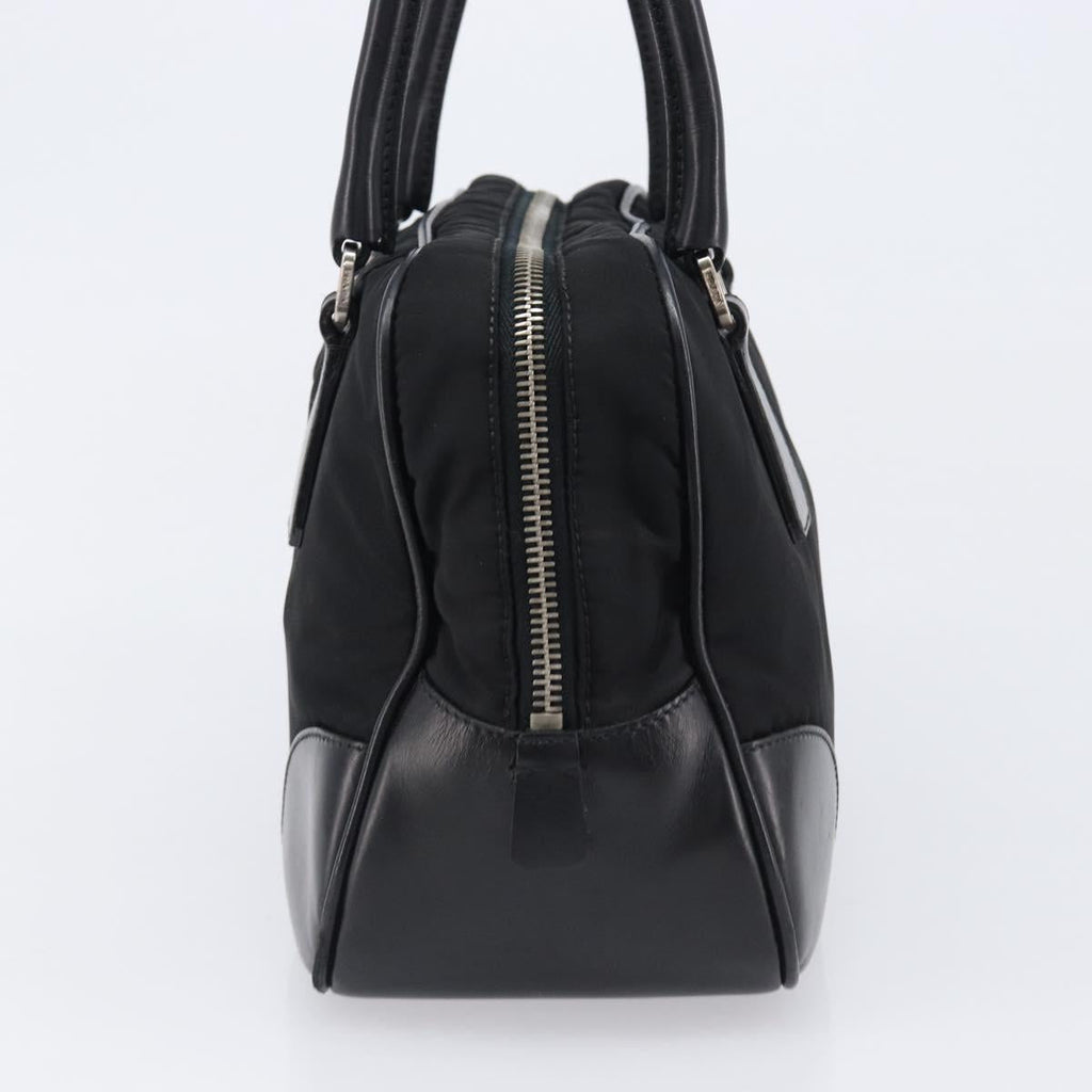 PRADA Hand Bag Nylon Leather Black Silver Auth am12578V