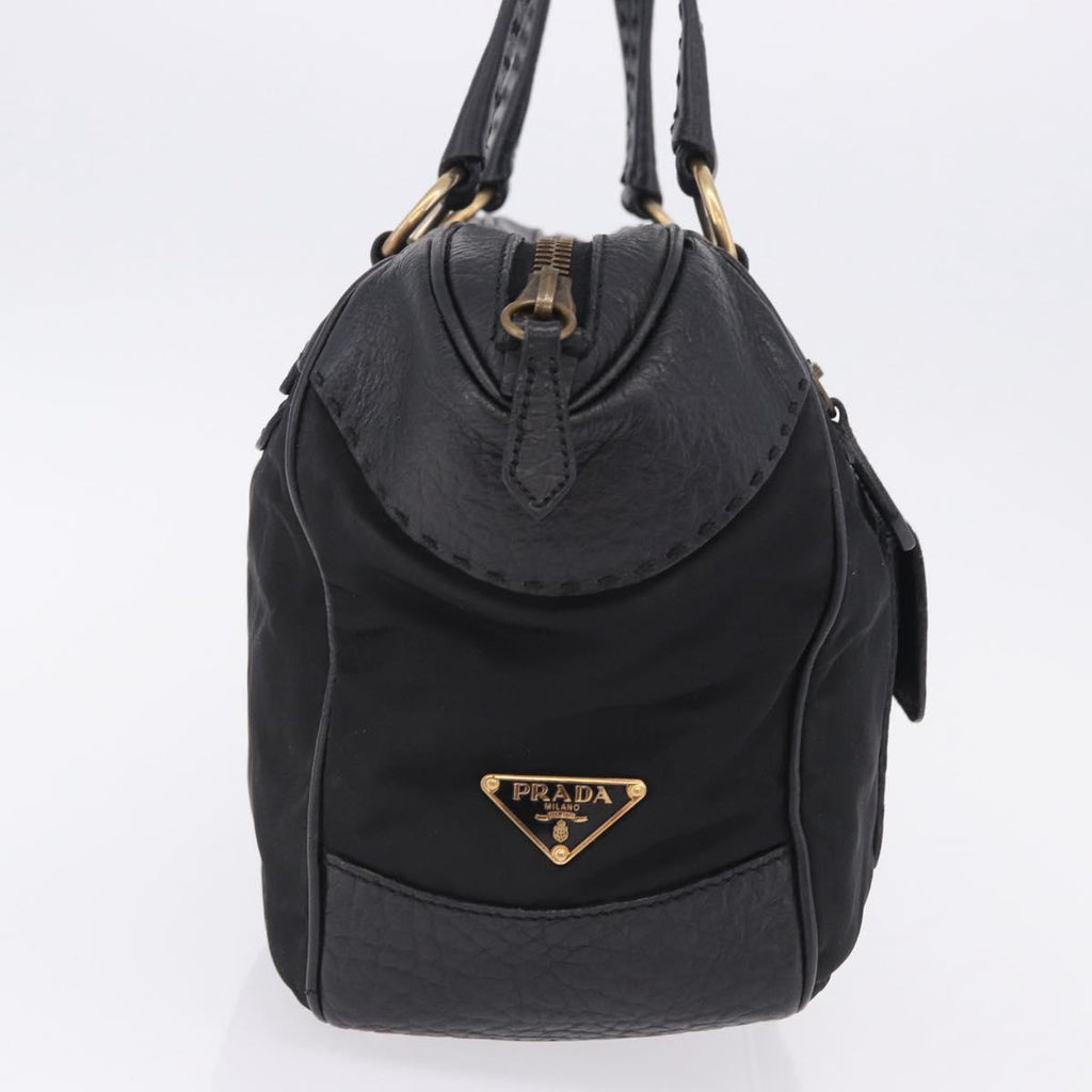 PRADA Shoulder Bag Leather nylon Black Gold Auth am12600V