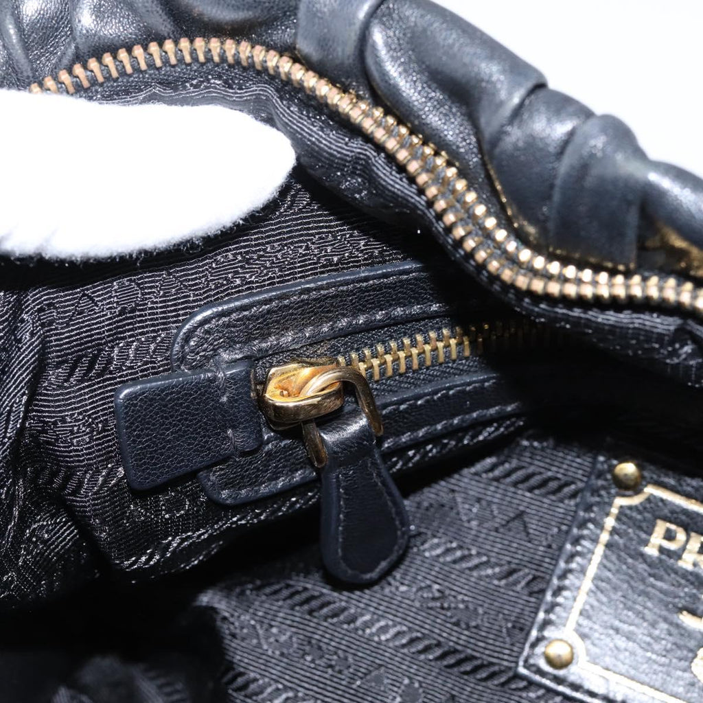 PRADA Hand Bag Leather Black Gold Auth am12603SAM
