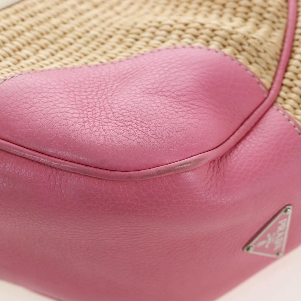 PRADA Shoulder Bag Raffia Beige Pink Silver Auth am12710V