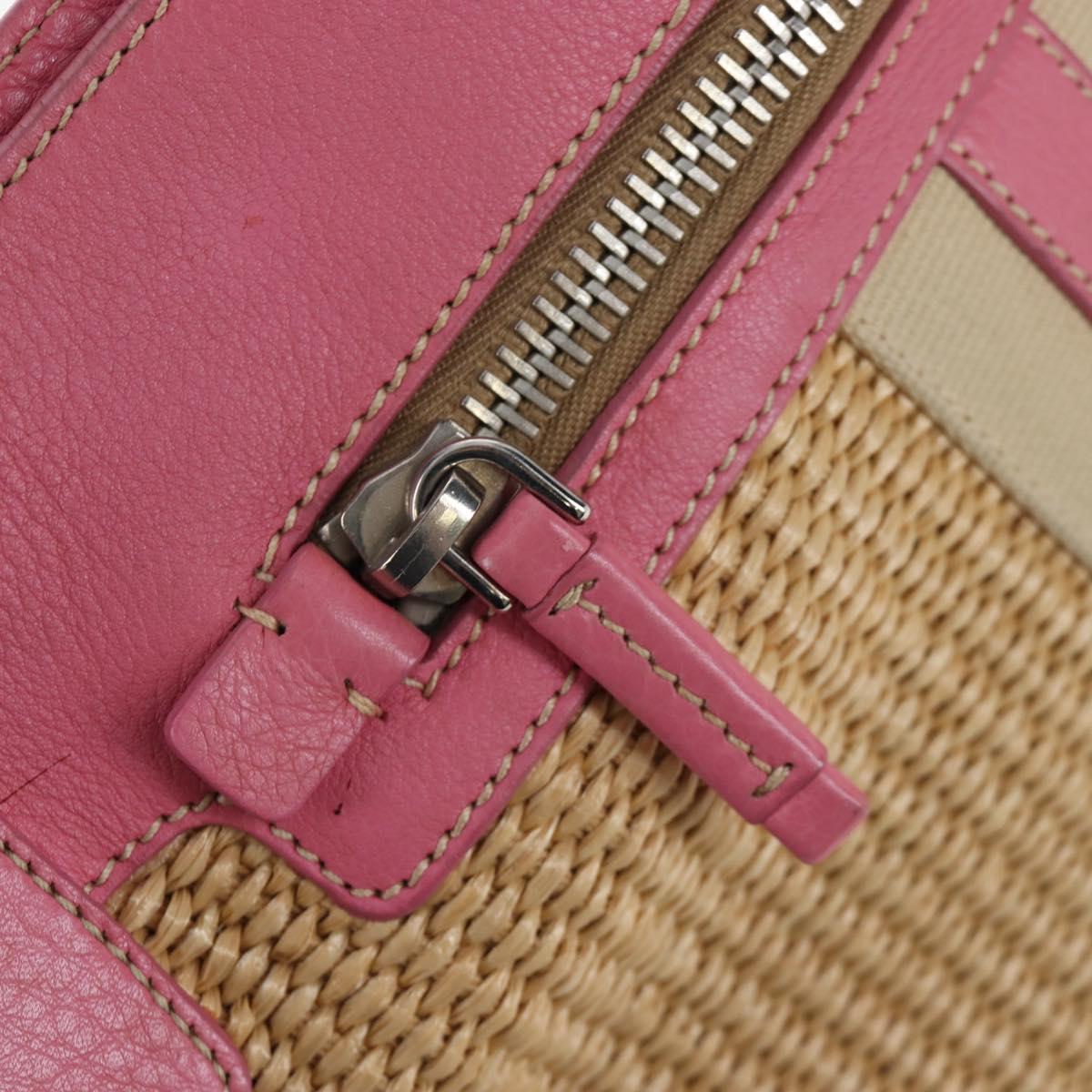 PRADA Shoulder Bag Raffia Beige Pink Silver Auth am12710V