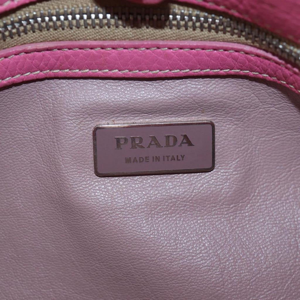 PRADA Shoulder Bag Raffia Beige Pink Silver Auth am12710V