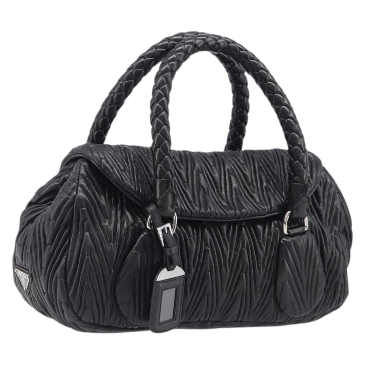 PRADA Hand Bag Leather Black Silver BN1235 Auth am12716A