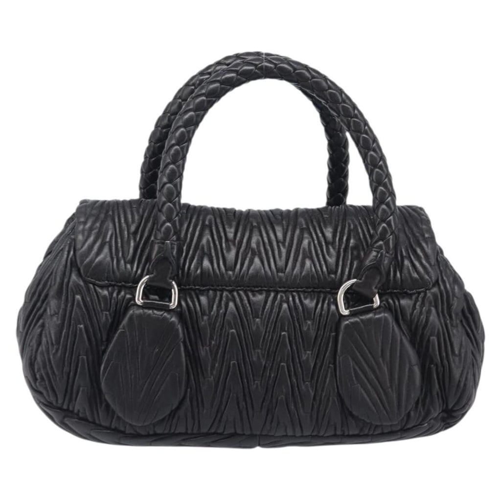 PRADA Hand Bag Leather Black Silver BN1235 Auth am12716A