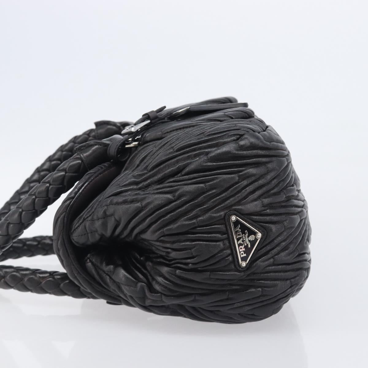 PRADA Hand Bag Leather Black Silver BN1235 Auth am12716A