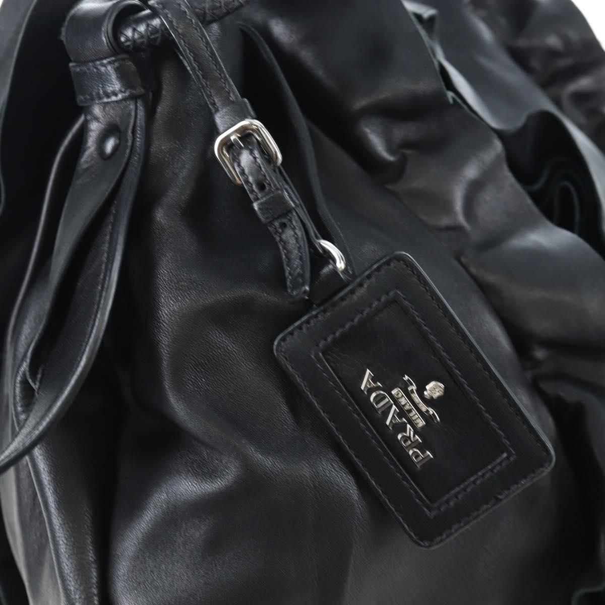 PRADA Frill Shoulder Bag Leather Black Silver Auth am12754V