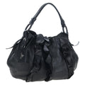 PRADA Frill Shoulder Bag Leather Black Silver Auth am12754V