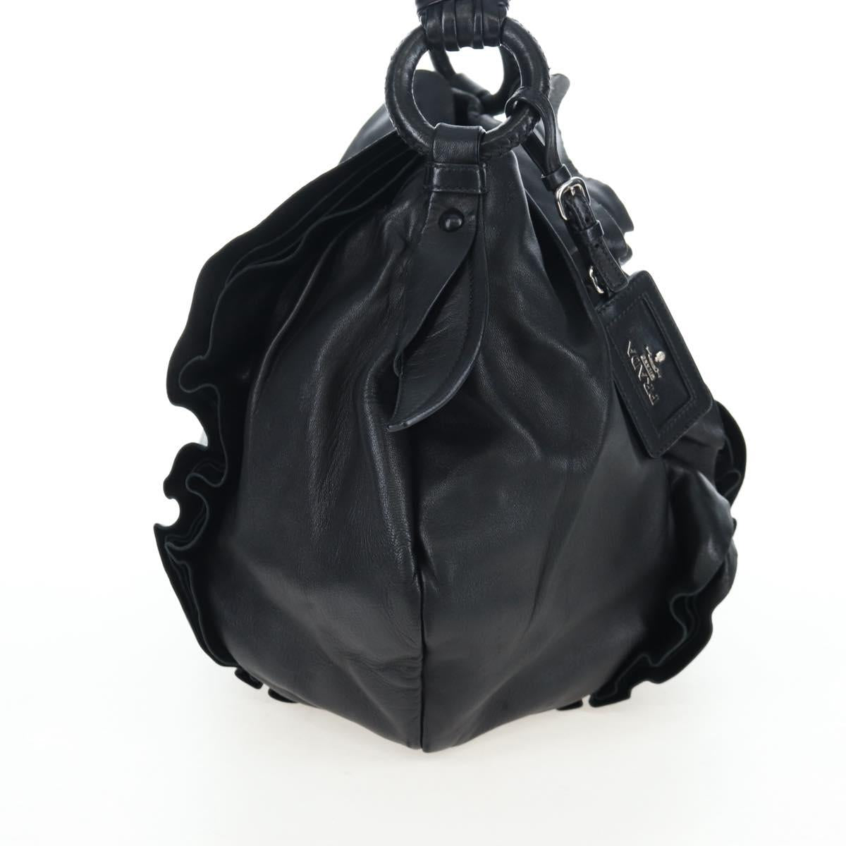 PRADA Frill Shoulder Bag Leather Black Silver Auth am12754V