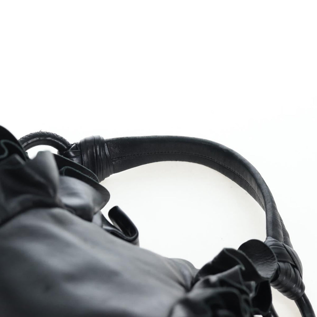 PRADA Frill Shoulder Bag Leather Black Silver Auth am12754V