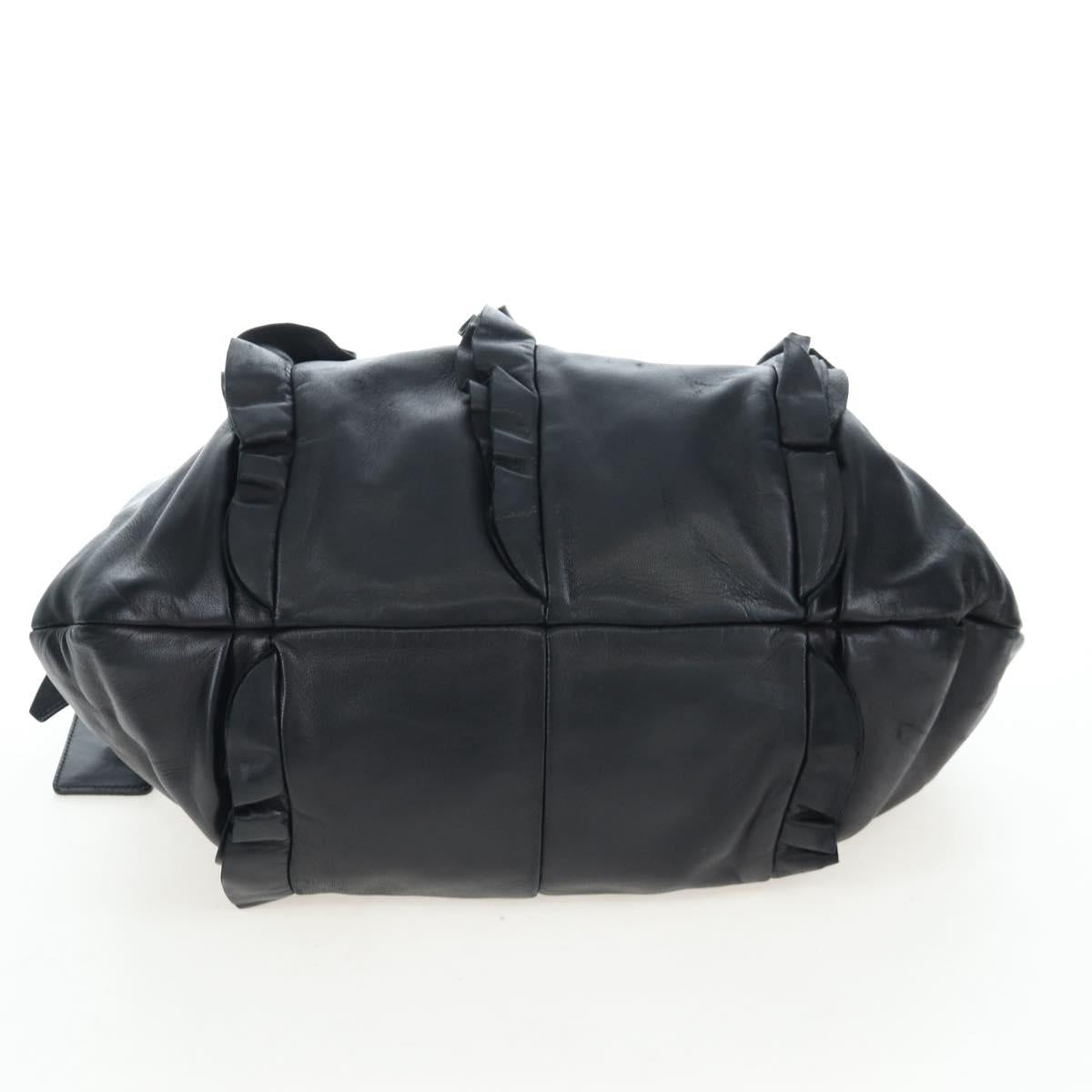 PRADA Frill Shoulder Bag Leather Black Silver Auth am12754V