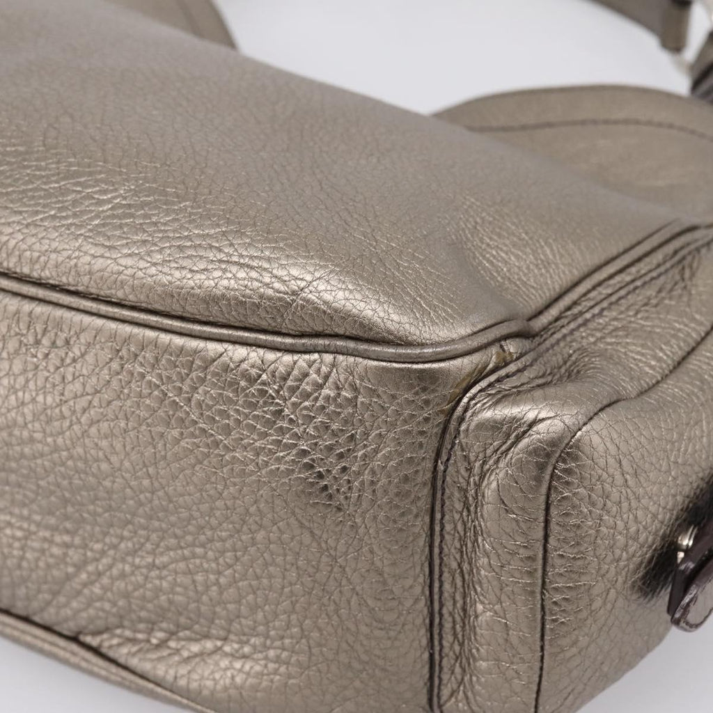 PRADA Shoulder Bag Leather Silver BR3353 Auth am12759V