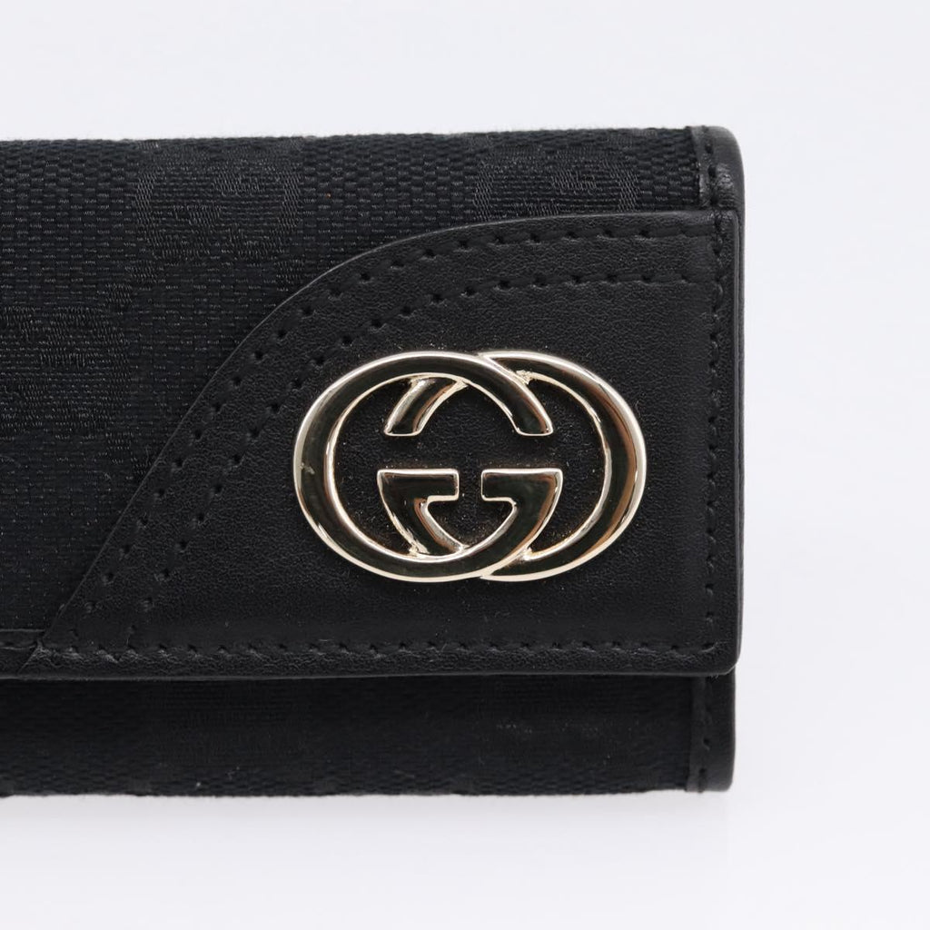 GUCCI GG Canvas Lovely Six Hooks Key Case Black Gold Tone 181599 Auth am12795V