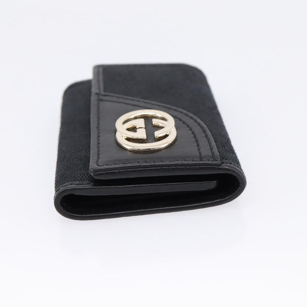 GUCCI GG Canvas Lovely Six Hooks Key Case Black Gold Tone 181599 Auth am12795V